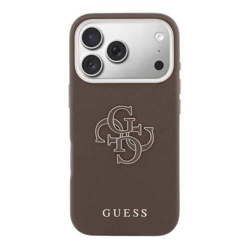 Guess для iPhone 17 Pro Max чехол Saffiano Full Wrapped 4G Big Resin logo Metal Cam Hard Brown