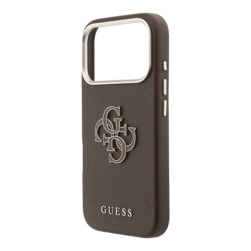 Guess для iPhone 17 Pro Max чехол Saffiano Full Wrapped 4G Big Resin logo Metal Cam Hard Brown