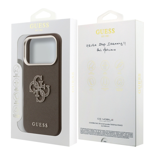 Guess для iPhone 17 Pro Max чехол Saffiano Full Wrapped 4G Big Resin logo Metal Cam Hard Brown