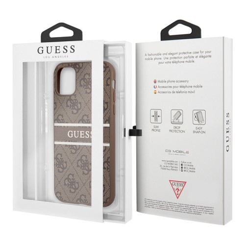 Чехол Guess 4G Stripe printed logo Hard для iPhone 11, коричневый