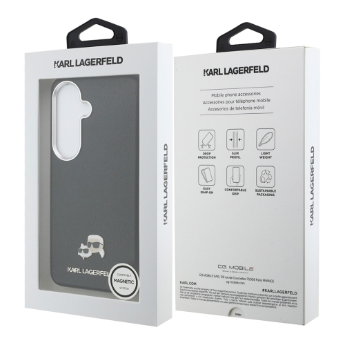 Karl Lagerfeld для Galaxy S26 чехол PU Saffiano FW Karl&Choup Heads metal &Cam Hard Black (MagSafe)