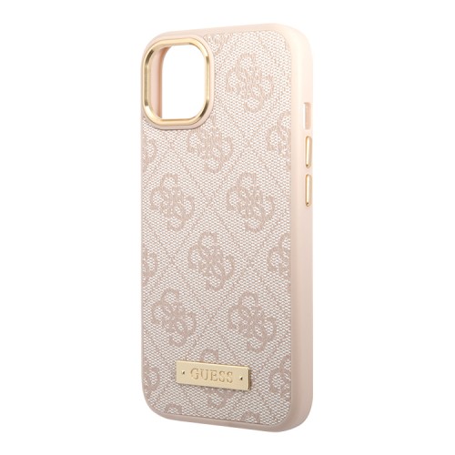 Чехол Guess PU 4G Plate metal logo Hard для iPhone 13, розовый (Magsafe)