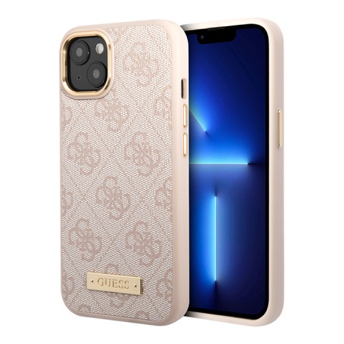 Чехол Guess PU 4G Plate metal logo Hard для iPhone 13, розовый (Magsafe)