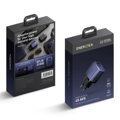 Energea СЗУ AmpCharge AVS45, USB-C AVS60 + USB-A QC30W Blue