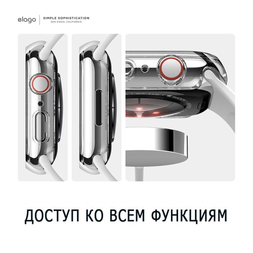 Чехол со стеклом Elago Clear Shield case 9H glass для Apple Watch 7/8 (45 мм), прозрачный