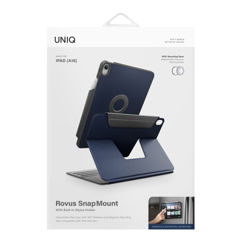 Uniq для iPad 11 (2025 A16)/ 10.9 (2022) чехол ROVUS SnapMount Magnetic 360 Rotate Detach Navy Blue