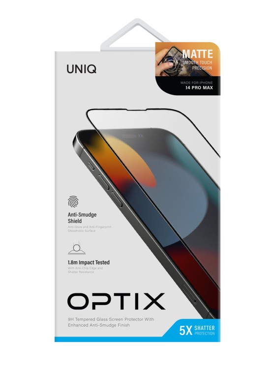 Матовое стекло Uniq OPTIX Matte для iPhone 14 Pro Max, черная рамка (+installer)