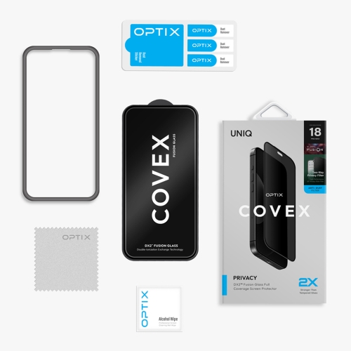 Uniq стекло для iPhone 18 Pro Max OPTIX Privacy (DX2) Anti-Dust Filter Black (+installer)
