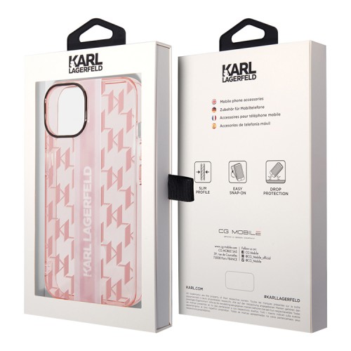 Чехол Lagerfeld Monogram w Vertical logo Hard для iPhone 14, розовый