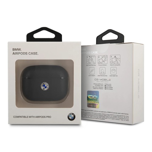 Чехол BMW Signature leather with Metal logo для AirPods Pro, черный (BMAPSSLBK)