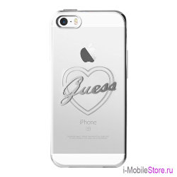Чехол Guess Signature heart Hard для iPhone 5s SE, серебристый