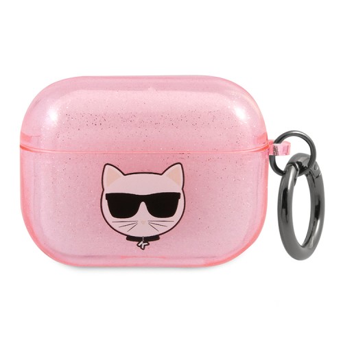 Чехол Karl Lagerfeld TPU Glitters with ring Choupette Transparent для Airpods Pro, розовый