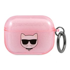 Чехол Karl Lagerfeld TPU Glitters with ring Choupette Transparent для Airpods Pro, розовый