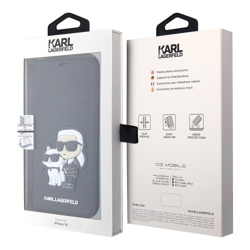 Чехол Lagerfeld PU Saffiano NFT Karl & Choupette Booktype для iPhone 14, черный