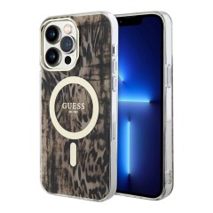Чехол Guess Leopard Hard для iPhone 14 Pro Max, коричневый/золотой (MagSafe)