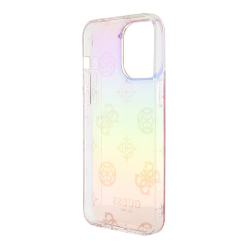 Guess для iPhone 15 Pro чехол PC/TPU Peony glitter +Nylon Hand cord Hard Iridescent Pink
