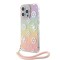 Guess для iPhone 15 Pro чехол PC/TPU Peony glitter +Nylon Hand cord Hard Iridescent Pink