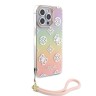 Guess для iPhone 15 Pro чехол PC/TPU Peony glitter +Nylon Hand cord Hard Iridescent Pink