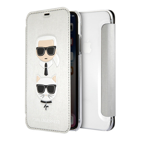 Чехол Karl Lagerfeld Karl and Choupette Booktype для iPhone X/XS, серебристый