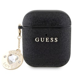 Guess для Airpods 1/2 чехол Fixed Glitters with Heart Diamond charm Black