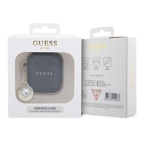 Guess для Airpods 1/2 чехол Fixed Glitters with Heart Diamond charm Black
