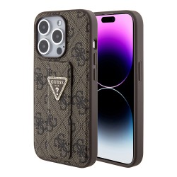 Guess для iPhone 15 Pro Max чехол GripStand PU 4G with Triangle Diamond metal logo Hard Brown