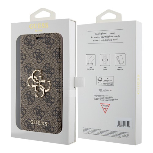 Guess для iPhone 15 Pro чехол PU 4G Big metal logo Booktype Brown