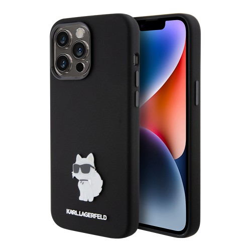Lagerfeld для iPhone 15 Pro Max чехол Liquid silicone NFT Choupette metal pin Hard Black