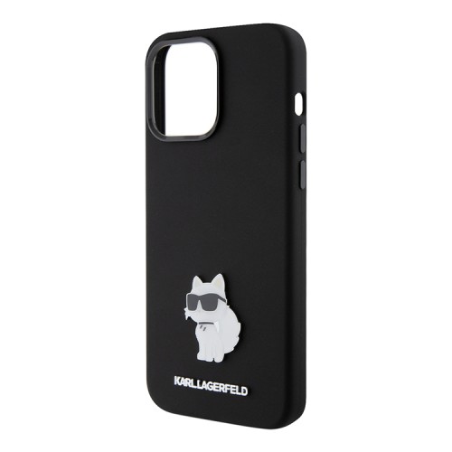 Lagerfeld для iPhone 15 Pro Max чехол Liquid silicone NFT Choupette metal pin Hard Black
