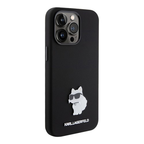 Lagerfeld для iPhone 15 Pro Max чехол Liquid silicone NFT Choupette metal pin Hard Black