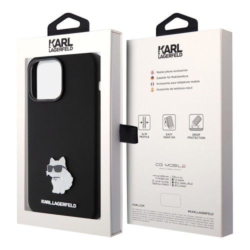Lagerfeld для iPhone 15 Pro Max чехол Liquid silicone NFT Choupette metal pin Hard Black