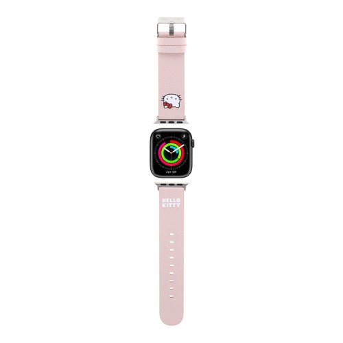 Hello Kitty для Apple Watch 42-41-40 mm ремешок PU Grained leather 3D Rubber Kitty Head Pink