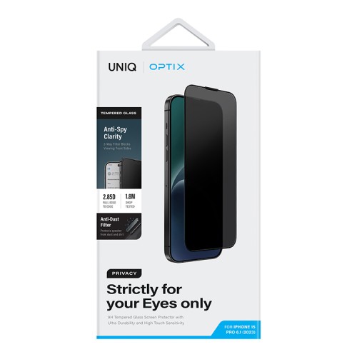 Uniq стекло для iPhone 15 Pro OPTIX Privacy (Антишпион) Clear/Black (+installer)