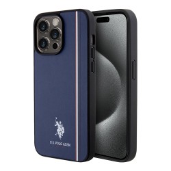 U.S. Polo для iPhone 15 Pro Max чехол PU Double horse logo and Tricolor line Hard Navy