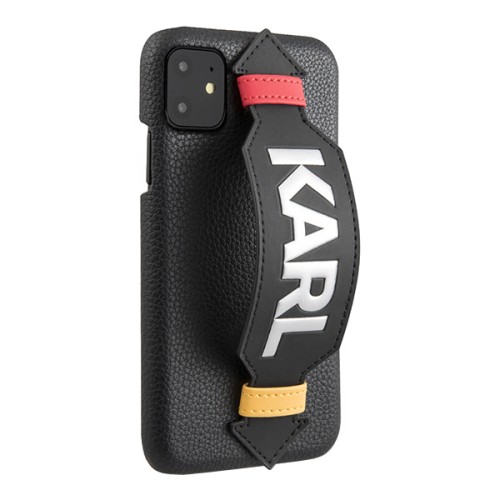 Чехол Karl Lagerfeld PU Leather Strap Karl Logo Hard для iPhone 11, с ремешком, черный