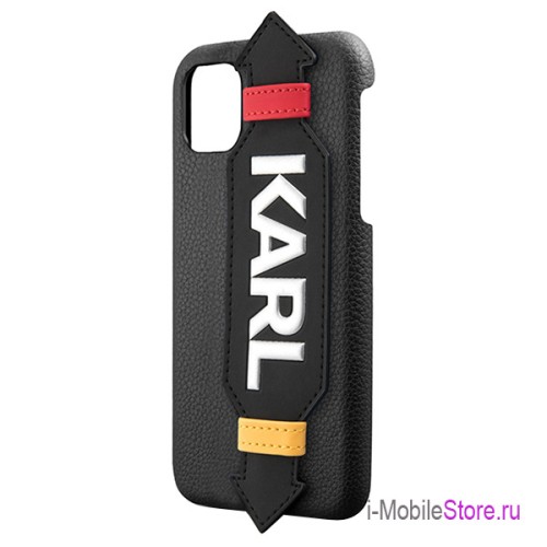 Чехол Karl Lagerfeld PU Leather Strap Karl Logo Hard для iPhone 11, с ремешком, черный