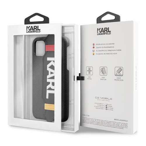 Чехол Karl Lagerfeld PU Leather Strap Karl Logo Hard для iPhone 11, с ремешком, черный