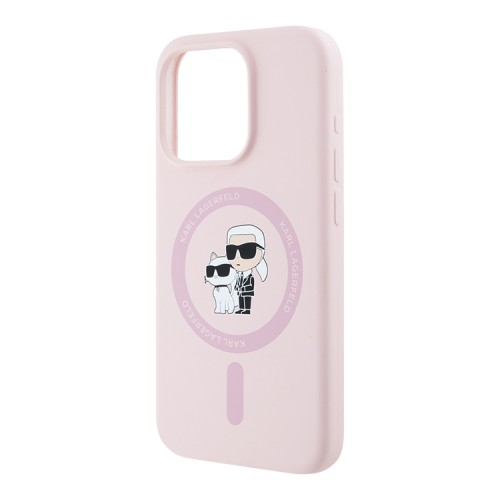 Karl Lagerfeld для iPhone 15 Pro чехол Liquid Silicone NFT Karl & Choupette Body Hard Pink (MagSafe)