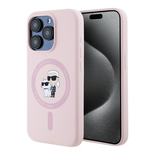 Karl Lagerfeld для iPhone 15 Pro чехол Liquid Silicone NFT Karl & Choupette Body Hard Pink (MagSafe)