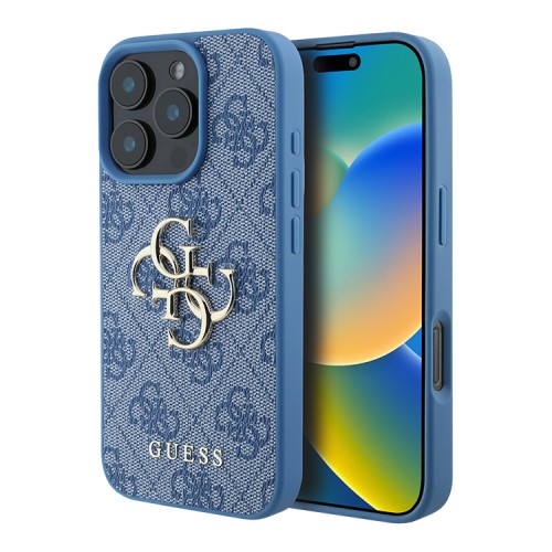 Guess для iPhone 16 Pro Max чехол PU кожа 4G Big metal logo Blue