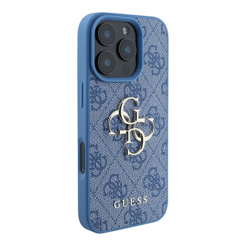 Guess для iPhone 16 Pro Max чехол PU кожа 4G Big metal logo Blue