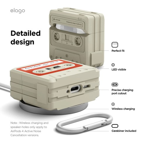 Elago для AirPods 4 чехол Unique Cassette Tape Hang case Classic White/Red