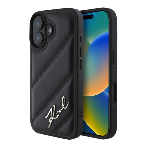 Karl Lagerfeld для iPhone 16 Plus чехол PU Quilted Signature metal logo Hard Black