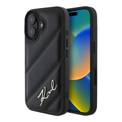 Karl Lagerfeld для iPhone 16 Plus чехол PU Quilted Signature metal logo Hard Black