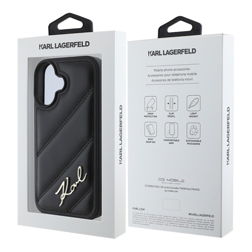 Karl Lagerfeld для iPhone 16 Plus чехол PU Quilted Signature metal logo Hard Black