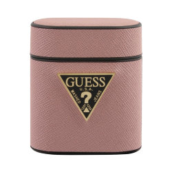 Чехол Guess Saffiano PU leather case with metal logo для Airpods, розовый