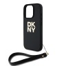 DKNY для iPhone 16 Pro Max чехол PU Stack metal logo Hard + Hand strap Black