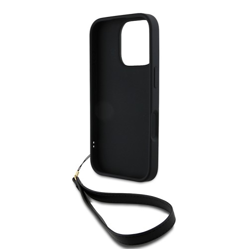 DKNY для iPhone 16 Pro Max чехол PU Stack metal logo Hard + Hand strap Black