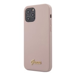 Чехол Guess Liquid Silicone Gold Metal logo для iPhone 12 | 12 Pro, розовый