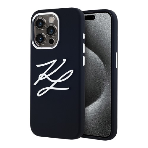 Karl Lagerfeld для iPhone 15 Pro Max чехол Liquid Silicone Metal Logo Initials Hard Black
